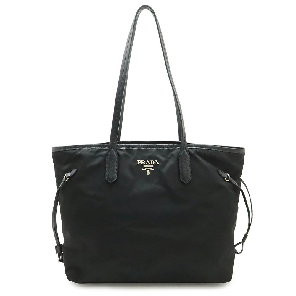 Prada Tote Tessuto Saffiano Bag Shoulder Leather Black Nero Black